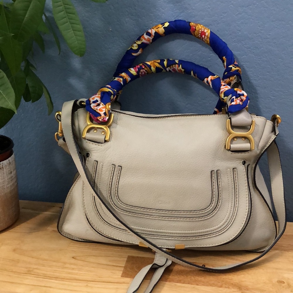 Chloe Marcie Medium Satchel Bag in Cashmere Grey - Picture 1 of 15